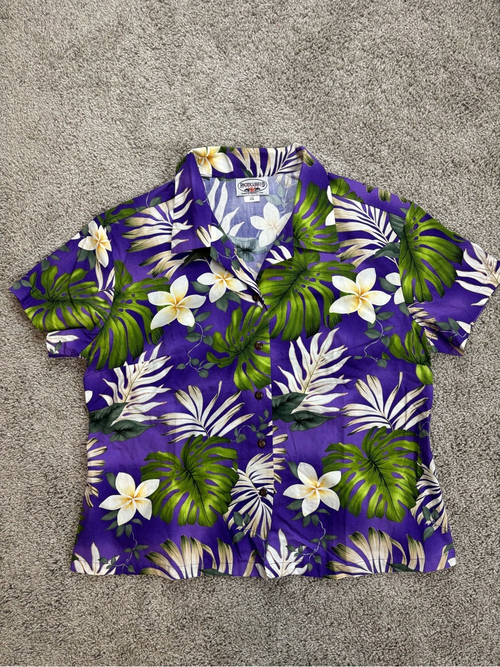 Vintage Purple Tropical Floral Button-Down Shirt Made in USA